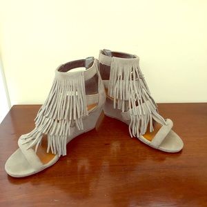Material Girl Taupe Suede Wedge Open toe Shoe